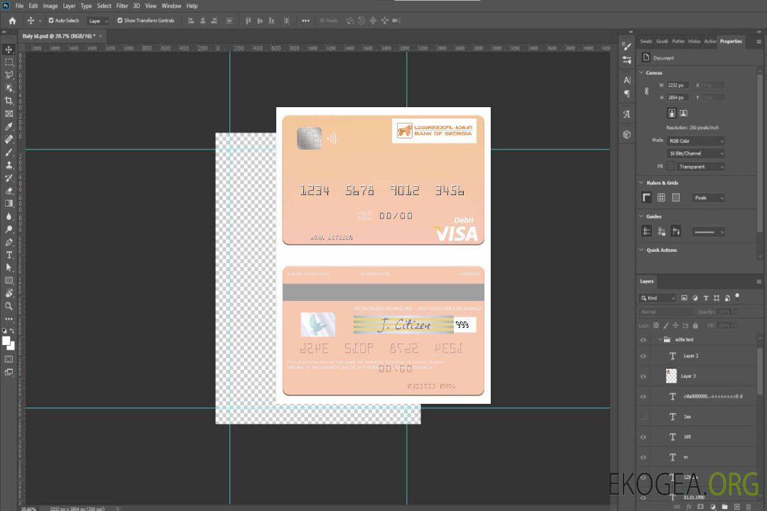 Carte de débit visa Georgia Bank of Georgia template